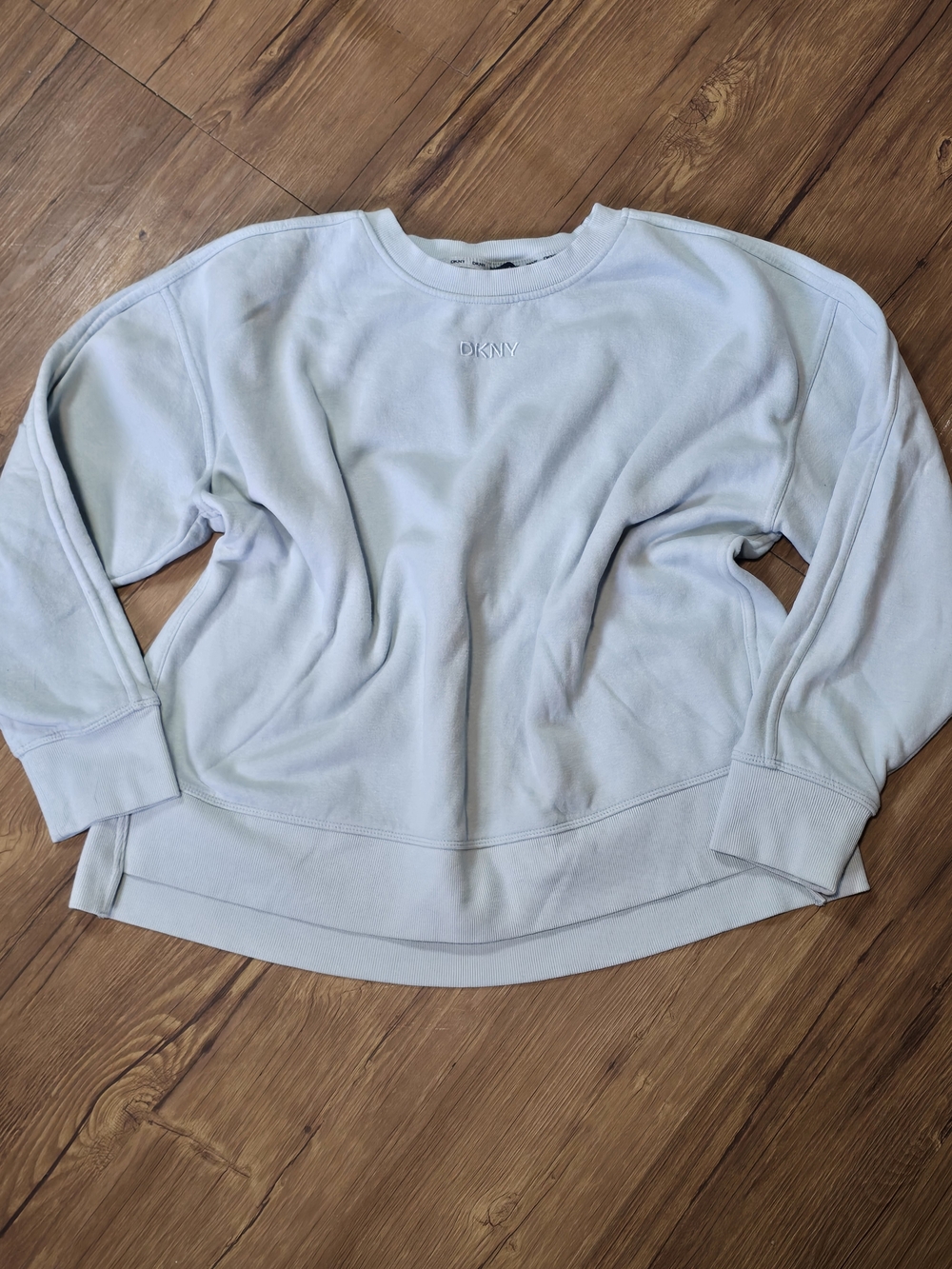 DKNY Women's Sky Blue Crewneck Sweatshirt - Size Large Cotton-blend